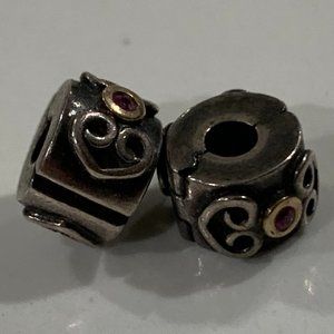 Two Pandora Clips with Red Stone